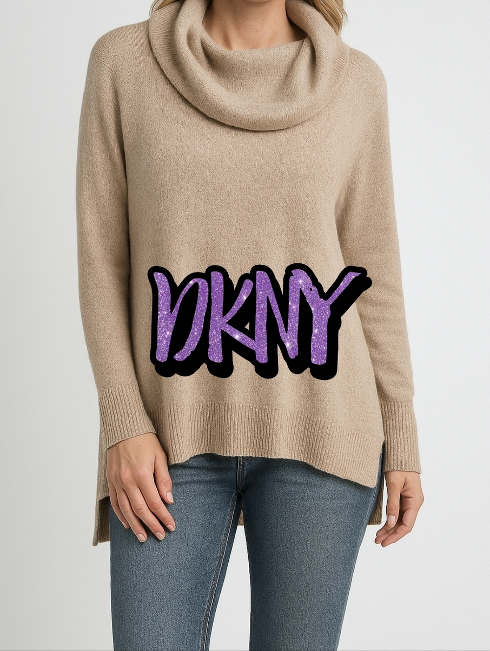 DKNY Taupe Cowl Neck Sweater